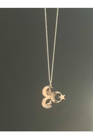 Vog Unisex Üç Hilal Tuğra,kurt V Ay Yıldız 925 Ayar Gümüş Sevgiliye,anneye,arkadaşa Hediye Kolye