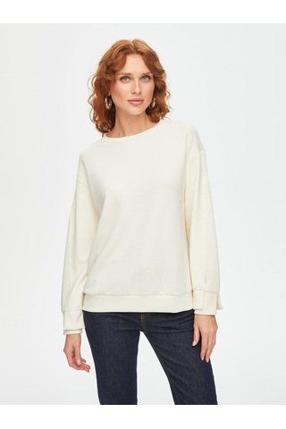 Relax Kolu Kontrast Garnili Modallı Sweatshirt 69757 U6975773 Ekru