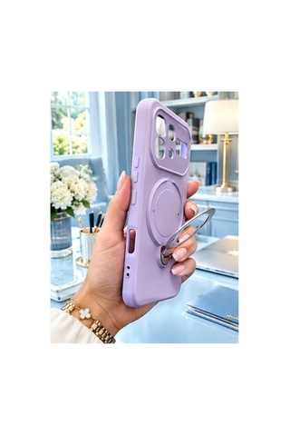 İnfinix Note 60 İle Uyumlu 360 Derece Dönebilen Kalın Metal Magsafe Halka Stantlı İçi Kadife Korumalı Ultra Lüx Premium Silikon Kılıf Lila