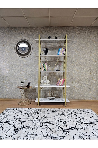 Çıkıntılı Gold Boyalı Kitaplık - 5 Raflı Suntalem Lüks Kitaplık B Çok Renkli