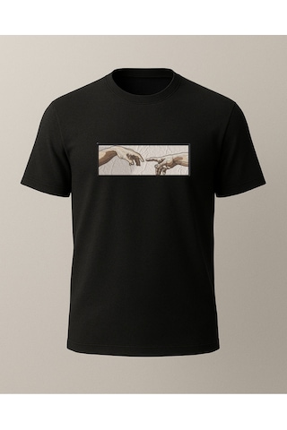 Tanrının Eli Baskılı T-shirt Siyah