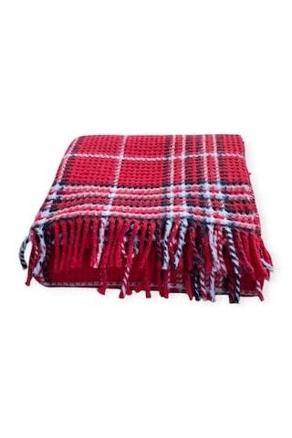 Çift Kişilik Skoç Battaniye 180 220cm Kırmız-beyaz Kırmızı