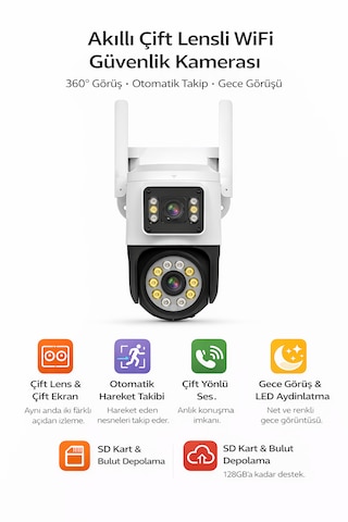 2k Çift Lensli Full Hd Kablosuz Güvenlik,ptz Otomatik Takip İle İç Ve Dış Mekan İçin Wifi Kamera,