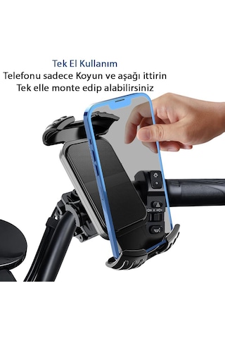 Mt28 Kilit Sistemli Motor Ve Bisiklet Telefon Tutucu Tek El Kulla Siyah