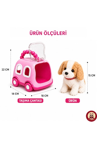 Oyuncak Köpek Taşıma Çantalı Sesli Hareketli Pilli, Emekleme Oyuncağı Aksesuarlı Çocuklar İçin Eğitici Hayvan Sevgisi Pembe