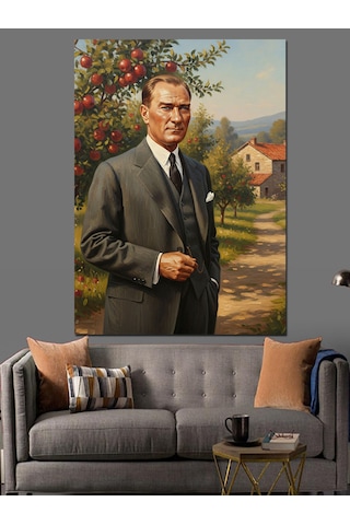 Mustafa Kemal Atatürk Ve Meyve Bahçesi Dekoratif Kanvas - Mdf Ahşap Tablo