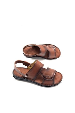 Umut Hakiki Deri Hafif Tam Ortopedik Taba Masajlı Erkek Sandalet Taba