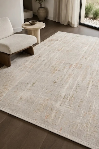 Zes Collection Modern Vintage Desenli Eskitme Dokuma Yumuşak Salon Halısı Bej - Turuncu - Sarı - Mavi