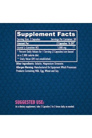 Haya Labs Acetyl L-carnitine Hcl Burner 1000mg / 100 Caps