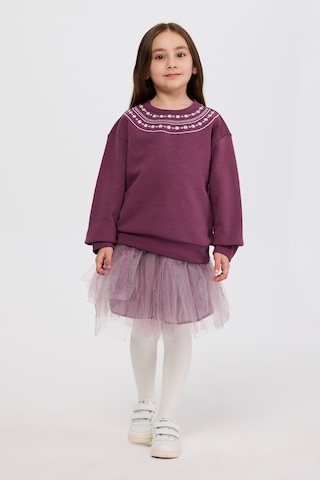 Panço Kız Çocuk Nakışlı Mürdüm Sweatshirt Mor