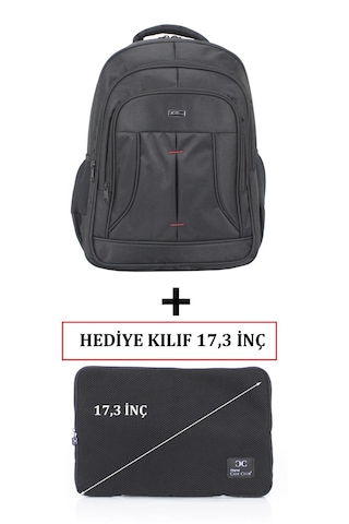Case Club Büyük Laptop Sırt Çantası 17 İnç + Kılıf Hediyeli Siyah