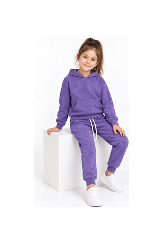 Rony Pony Kids Kız Çocuk Mor Kapşonlu Eşofman Takımı Kanguru Cepli Sweatshirt Ve Jogger Alt 2 Li Set