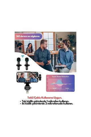 Type-c Çiftli Kablosuz Yaka Mikrofon Seti Telefon Vlog Canlı Yayın Tiktok Youtube Uyumlu Lisinya