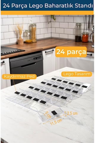 Mienda Home 24'lü Şeffaf Kristal Lego Stand Baharatlık Standı Çok Amaçlı Düzenleyici Organizer Şeffaf