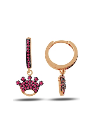 Fuşya Taç Sallantılı Küpe