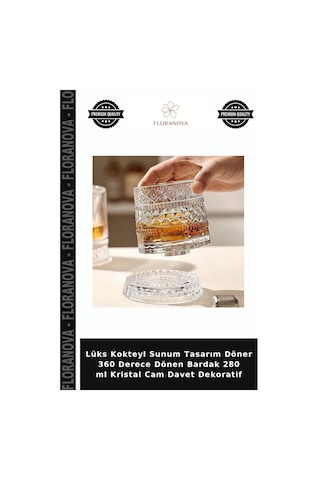 Lüks Kokteyl Sunum Tasarım Döner 360 Derece Dönen Bardak 280 Ml Kristal Cam Davet Dekoratif Çok Renkli