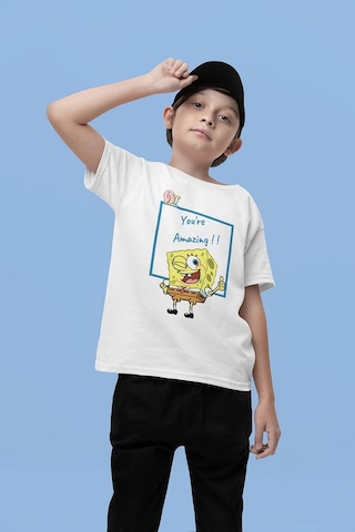Sevbano Süngerbob You Are Amazing Yazılı Unisex Çizgi Film Çocuk Tişört Beyaz