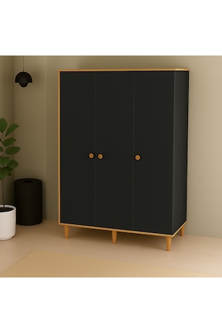 3 Kapılı, 2 Çekmeceli Gardırop, Elbise Dolabı, Çocuk Odası Dolabı Antrasit - Safirmeşe