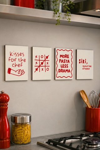 Mutfak Temalı 4 Lü Dekoratif Tablo Seti, 15x20 Cm Yazılı Duvar Dekoru
