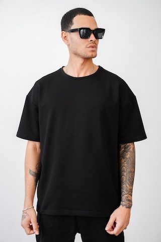 King-Brich Bisiklet Yaka Battal Boy Oversize Kalıp Basic Tişört Siyah