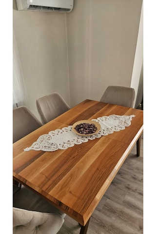 Kalp Desen Fransız Dantelli Keten Gardeya Lüks Runner