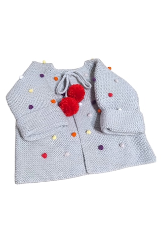 Pomponlu Bebek Hırkası Gri