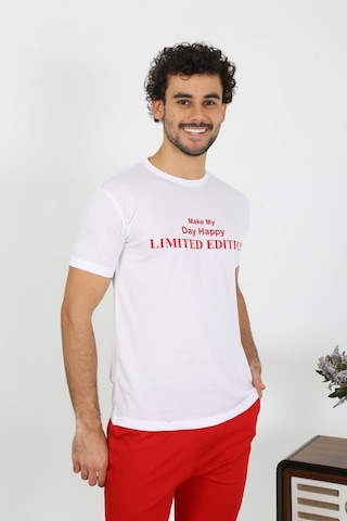 Akbeniz Erkek Kısa Kol Penye Beyaz Pijama Takımı 6846-Beyaz