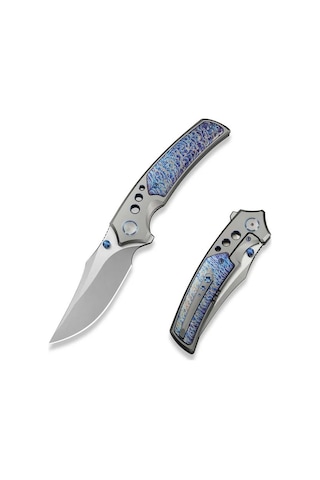 We Knife Skynix Gray Titanium Handle With Flamed Titanium Inlay Stonewashed Bohler M390 Blade Satin Flat Kamp Çakı Gri