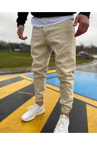 Erkek Paçası Lastikli Likrasız Boyfriend Jogger Kot Pantolon