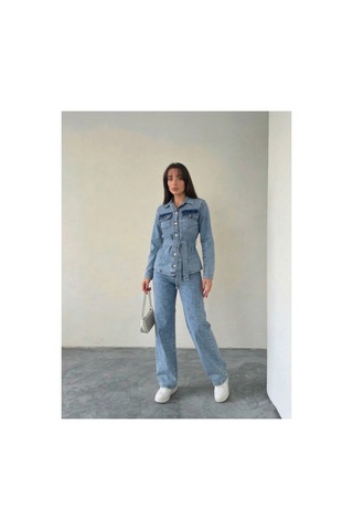 Bluemarlin Kuşaklı Buz Kar Ceket Pantolon Denim İkili Takım Buz Kar