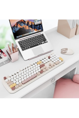Geezer Zero Kablosuz Q Klavye Mouse Seti Bej Smk-648