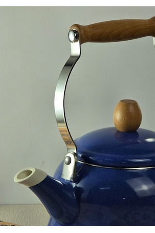 Alev Vintage Ahşap Saplı Emaye Demlik Kettle 2,5lt Mavi