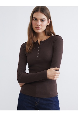 Lcw Everyday Kahverengi Bisiklet Yaka Fitilli Kadın Body