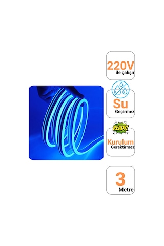 Kcl060 25 Metre Cob Şerit Neon 800 Lümen Led 220v Günışığı Ip65 Dış Mekan Uyumlu Mavi