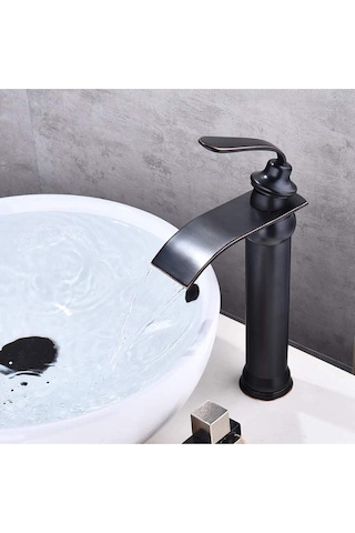 Banyo Çanak Lavabo Bataryası Mat Siyah Renk Şelale Model