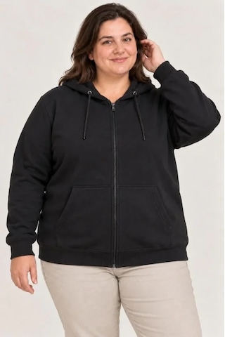 Suma Battal Büyük Beden İçi Şardonlu Kapüşonlu Fermuarlı Kışlık Sweatshirt Siyah Sıyah