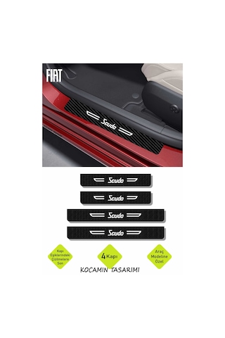 Karbon Kapı Eşik Koruyucu Fiat Scudo Yazılı Dekoratif Siyah Karbon Beyaz Yazılı 4 Parça Koruma Fiat Scudo