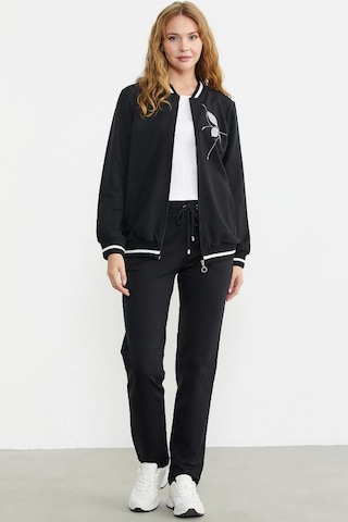 Sementa Nakış Detaylı Cepli Fermuarlı Bayan Eşofman Takım Siyah