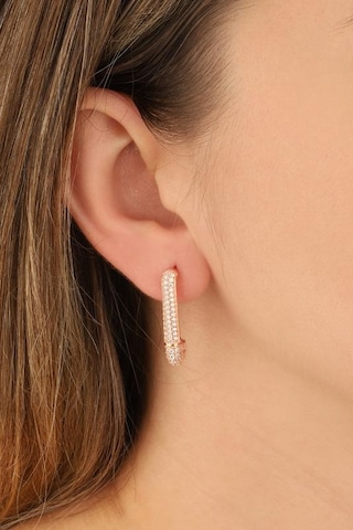 Çengelli İğne Modeli Gümüş Küpe Pembe Altın
