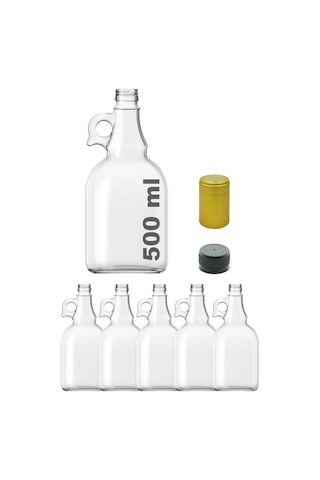 Afracam Galon Şeffaf 500 ML Kilitli Kapaklı ve Kapüşonlu Boş Cam Şişe 5 Adet