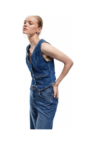 Koton V Yaka Kolsuz Düğmeli Cep Detaylı Denim Yelek Orta İndigo 6wal20002md Indigo