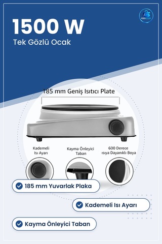 Tek Gözlü Elektrikli Ocak 1500w 185 Mm Yuvarlak Plaka Kademeli Is Çok Renkli