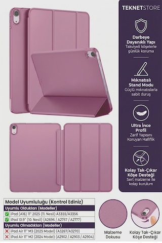 İpad 11. Nesil A16 Ve 10. Nesil 10.9" Uyumlu Kılıf A3355 A2696 Ultra İnce Standlı Kapak Smoke Purple Kapaklı Kılıf