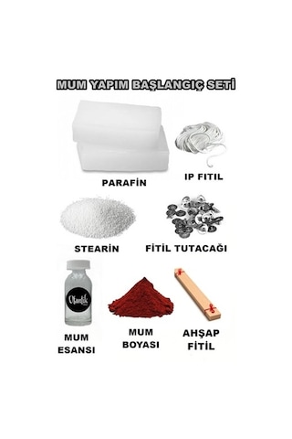 Mum Yapım Seti,1Kg Mum Parafini, Esans,Boya,Fitil,Çıtçıt,Stearin