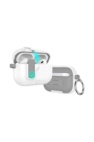 Apple Uyumlu AirPods 4. Nesil İle Kılıf Standlı Kilitli Tpu Premium Matte Trip Case Koyu Gri
