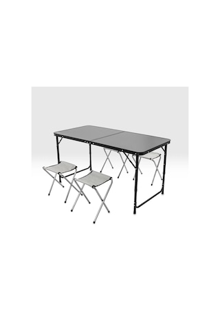 Katlanabilir Kamp Masası Seti - 4/6 Kişilik - 4 Tabureli - Elevate Plus - Siyah Karışık/Çok Renkli