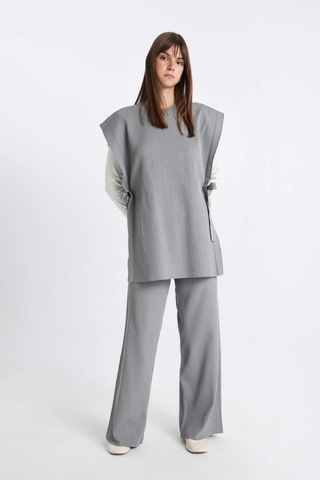 Defacto Relax Fit Triko Pantolon Beli Lastikli Basic Düz Geniş Paça Y1325AZ24AUGR422 Gri