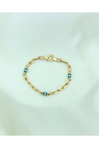 14 Ayar Turkuaz Mineli Altın Bileklik
