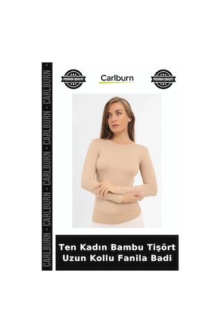 Carlburn Delux Serisi Ten Kadın Bambu Tişört Uzun Kollu Fanila Badi Esnek Üst Vücut Saran Günlük Giyim