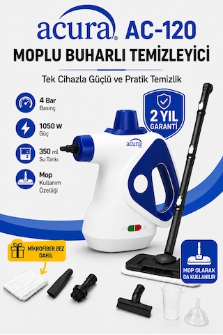 Acura AC-120 1050 W Moplu Buharlı Temizleyici + Mikrofiber Bez